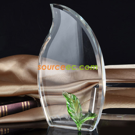 Customization Green Leaf Crystal Trophy Corporate Gifts