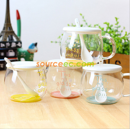 Glass Cup with Spoon and Lid