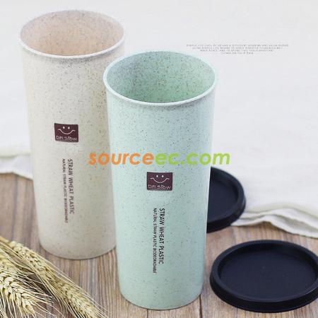 Customization 450ML Wheat Straw Double Cover Tape Sucker Leakage Cup Corporate Gifts