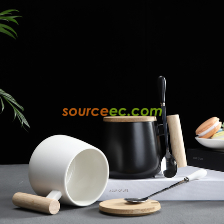 Customization 425ML Ceramic Mug with Wooden Handle Corporate Gifts