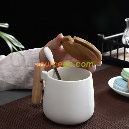 Customization 425ML Ceramic Mug with Wooden Handle Corporate Gifts