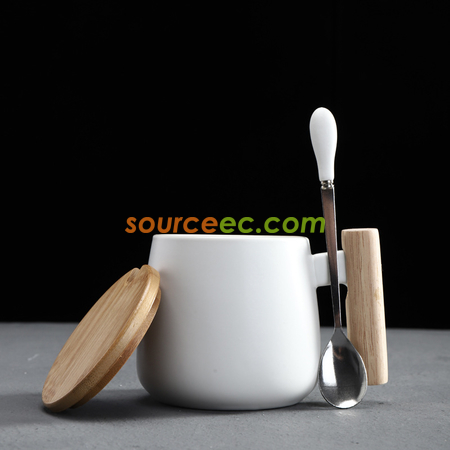 Customization 425ML Ceramic Mug with Wooden Handle Corporate Gifts