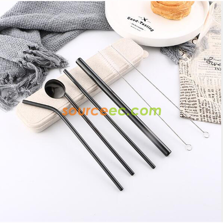 Stainless steel straw set