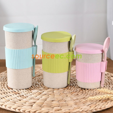 350ML Wheat Straw Coffee Cup with Spoon