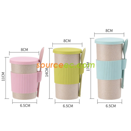 Customization 350ML Wheat Straw Coffee Cup with Spoon Corporate Gifts
