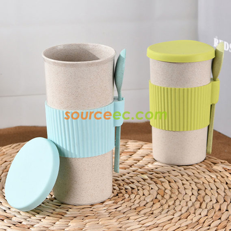 Customization 350ML Wheat Straw Coffee Cup with Spoon Corporate Gifts