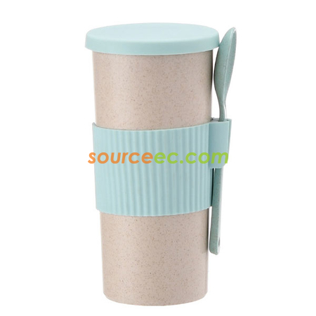 Customization 350ML Wheat Straw Coffee Cup with Spoon Corporate Gifts
