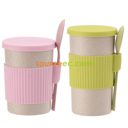 Customization 350ML Wheat Straw Coffee Cup with Spoon Corporate Gifts