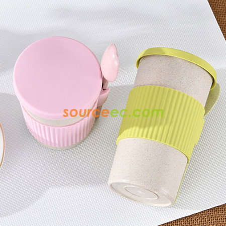 Customization 350ML Wheat Straw Coffee Cup with Spoon Corporate Gifts