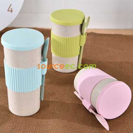 Customization 350ML Wheat Straw Coffee Cup with Spoon Corporate Gifts