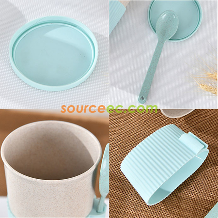 Customization 350ML Wheat Straw Coffee Cup with Spoon Corporate Gifts