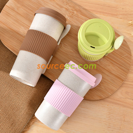 Customization 350ML Wheat Straw Coffee Cup with Spoon Corporate Gifts