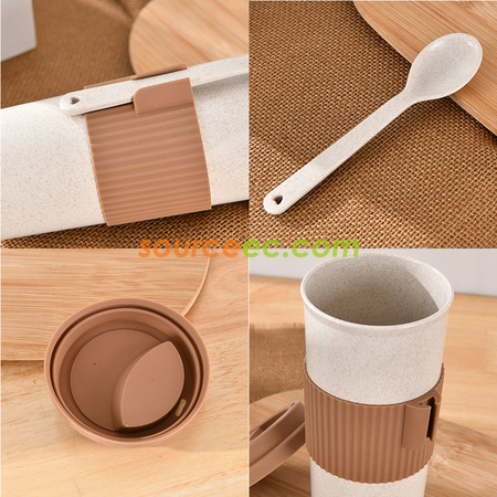 Customization 350ML Wheat Straw Coffee Cup with Spoon Corporate Gifts