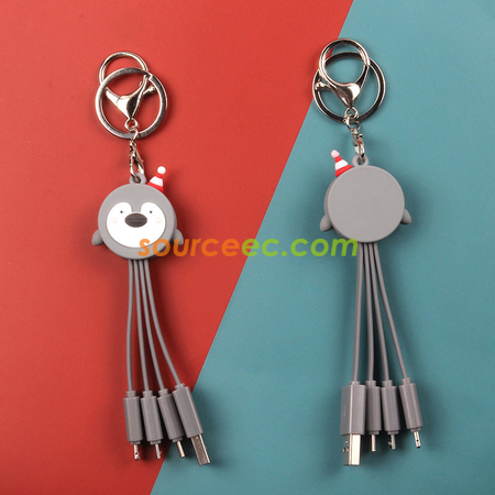 Customization Creative Cartoon Christmas Charging Cable with Keychain Corporate Gifts
