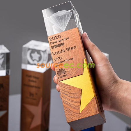 Customization Star Solid Wood Crystal Trophy Corporate Gifts