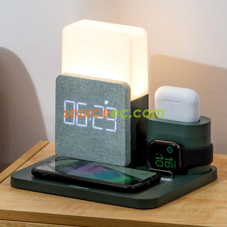 Customization Wireless Charger Three-In-One Lamp Clock (Mobile Phone + Watch + Earphone) Corporate Gifts
