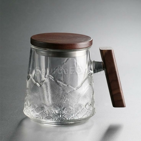 Customization Shanhai Tea Glass Tea Cup With Wooden Handle Corporate Gifts