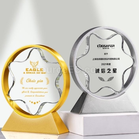 Customization Three-Dimensional Five-Star Metal crystal Trophy Corporate Gifts