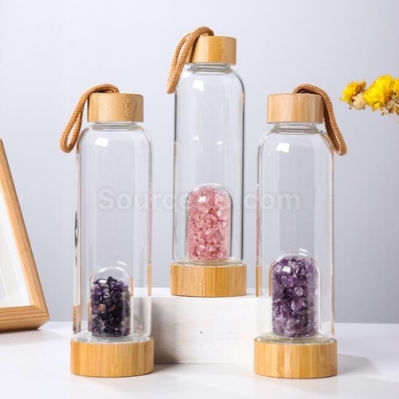 Customization Natural Crystal Crushed Stone Health Glass With Bamboo Lid Corporate Gifts