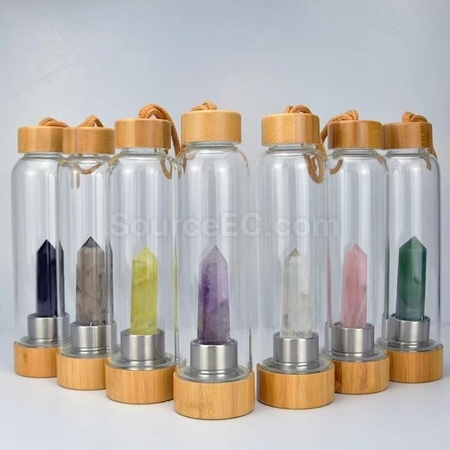 Customization Natural Crystal Column Bamboo Lid High Boron Glass Cup Corporate Gifts
