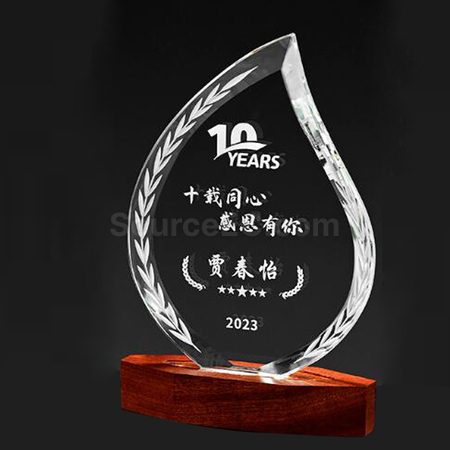 Customization Luminous Solid Wood Base Crystal Corporate Gifts