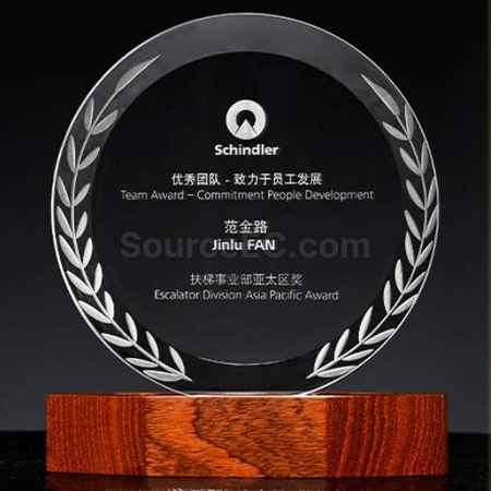 Customization Luminous Solid Wood Base Crystal Corporate Gifts