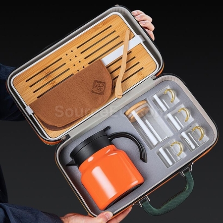 Customization 316Stainless Steel Large Capacity Teapot Glass Tea Cup Travel Set Corporate Gifts
