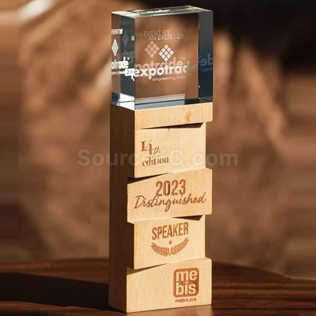 Customization Glory Born Solid Wood Crystal Commemorative Trophy Corporate Gifts