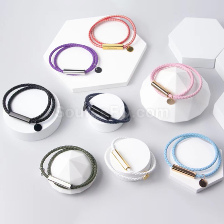 Customization Engraved Magnetic Buckle Leather Rope Bracelet Corporate Gifts