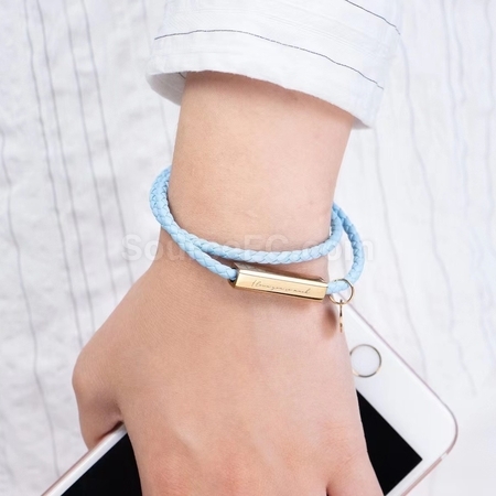 Customization Engraved Magnetic Buckle Leather Rope Bracelet Corporate Gifts