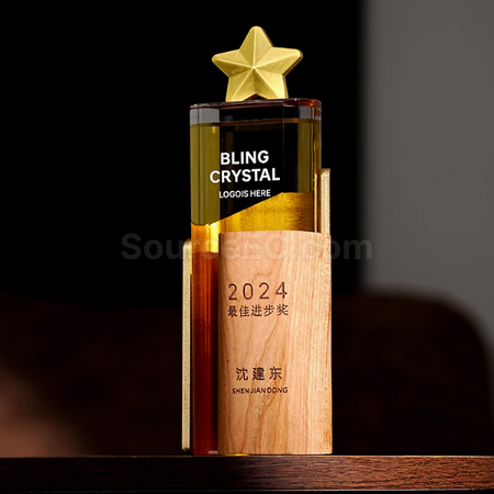 Customization Solid Wood Crystal Trophy Corporate Gifts