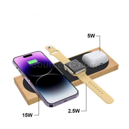 Customization Bamboo Three in One Magnetic Wireless Charging Corporate Gifts