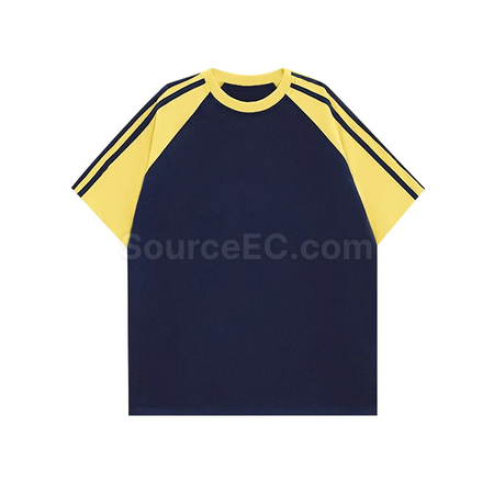 Customization Color - Blocked Three - Stripe Raglan - Sleeve Cotton Short - Sleeve T - Shirt Corporate Gifts