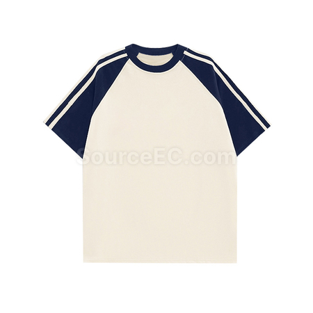 Customization Color - Blocked Three - Stripe Raglan - Sleeve Cotton Short - Sleeve T - Shirt Corporate Gifts
