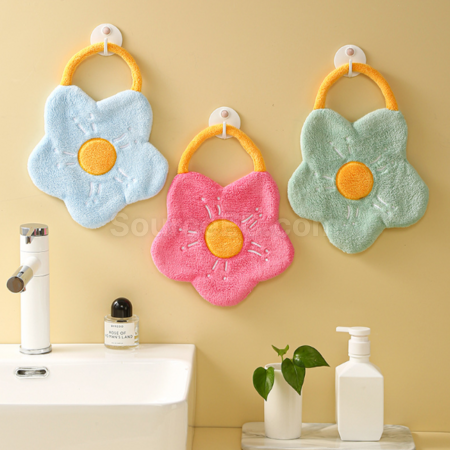 Coral fleece embroidered flower-shaped towel
