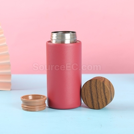 Customization Wood Grain Lid Pocket Insulated Cup Corporate Gifts