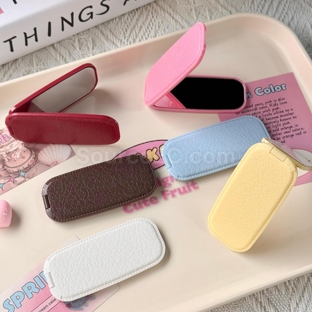Customization Faux leather pattern phone holder folding mirror Corporate Gifts