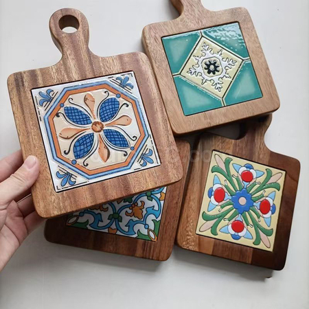Customization Ceramic solid wood cup Coaster Corporate Gifts