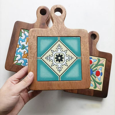 Customization Ceramic solid wood cup Coaster Corporate Gifts