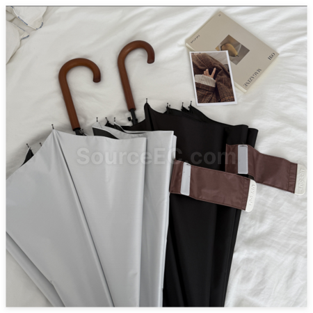 Customization Retro Wooden Handle Black Vinyl Umbrella Corporate Gifts