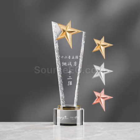 Customization Gold/Silver/Bronze Star Crystal Trophy Corporate Gifts
