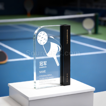 Customization Pickleball Themed Color Printed Crystal Trophy Corporate Gifts
