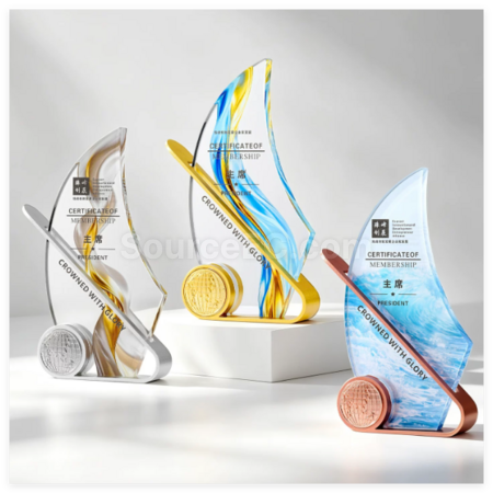 Sailing Ship Crystal Metal Trophy