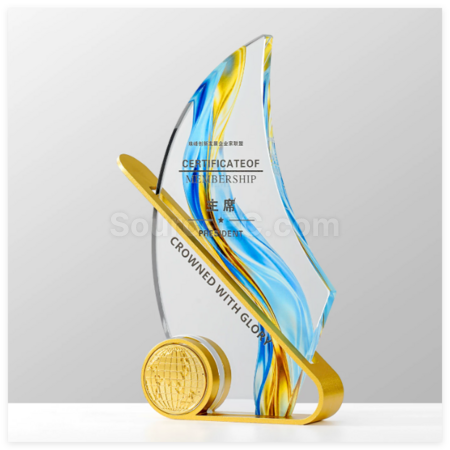 Customization Sailing Ship Crystal Metal Trophy Corporate Gifts