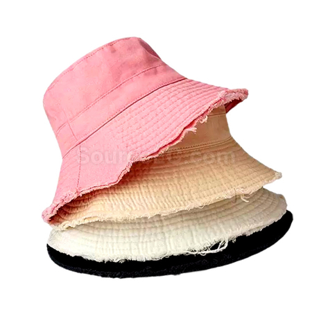 Customization Frayed Solid‑Color Cotton Bucket Hat Corporate Gifts