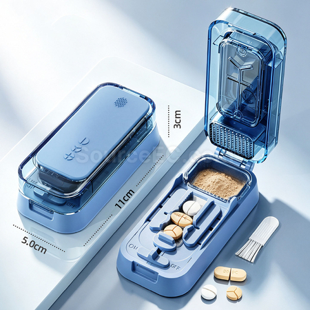 Customization 1-into-2, 3 & 4 Compartment Pill Cutter, Grinder and Pill Box Corporate Gifts