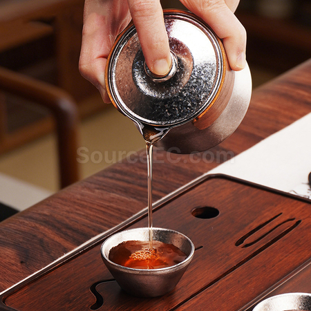 Customization Pure Titanium Tea Set With One Pot And Three Cups Corporate Gifts