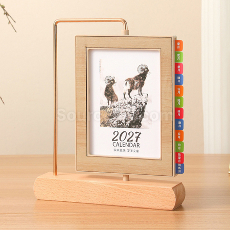 Customization Creative Photo Frame Iron & Solid Wood Desk Calendar Corporate Gifts
